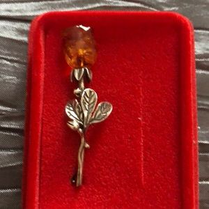 Silver with Amber Rose brooch